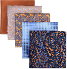 Mens Silk Pocket Square Set Assorted Handkerchiefs for Suit 10x10in 5pc