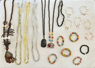 Vintage Jewelry BOHO Snake Necklace Pottery Bracelet Rock Glass Bead Lot 133