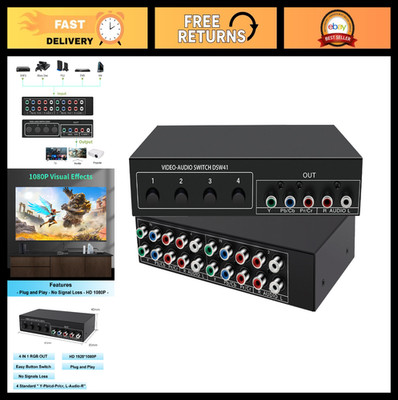 4-Port AV Video Switch Box 1080P, RCA YPbPr Audio Splitter for Xbox, Wii, PS3, T