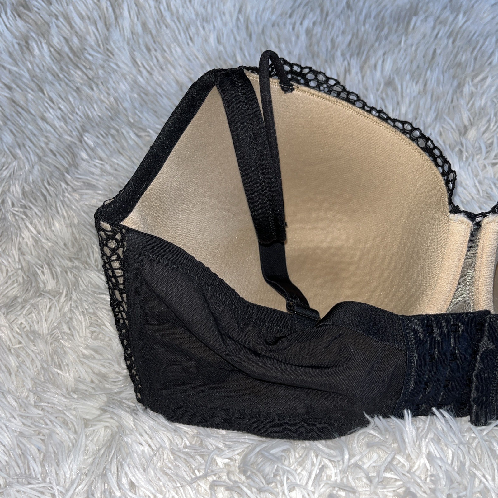 Cacique Bra Womens Size 40F Black Lace Underwire Padded Adjustable Full Coverage