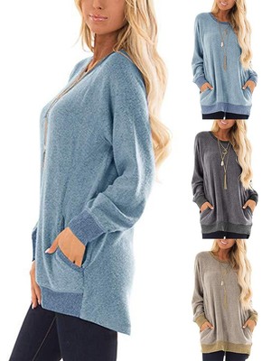 Relaxed Fit Damen Color Block Pullover Sweatshirt mit Kängurutasche