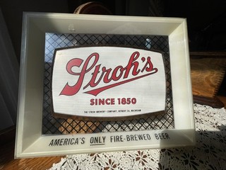 Stroh's Beer 1950s plastic sign Fire Brewed Detroit 26 Michigan Strohs