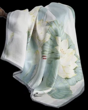 100% Silk 20“ small square Scarf Women neckerchief Wrap floral blue yellow WY107