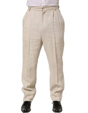Dolce & Gabbana Beige Linen Tapered Men Dress Trouser Men's Pants