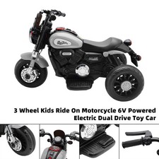 3 Wheel Kids Ride On Motorcycle 6V Powered Electric Dual Drive Toy Car Gray