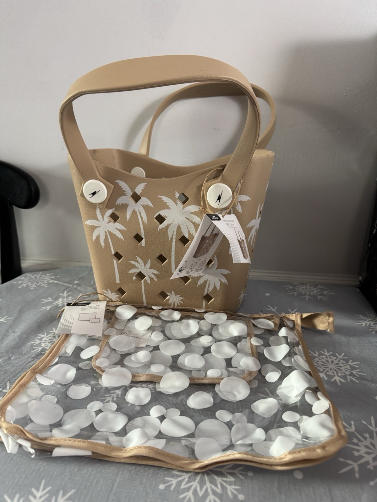 Aldi Crane Beige Palm Tree Mini Haul-It-All Tote Bag With Inserts