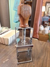 Vtg MCM Large JUSTRITE Ink Stamper #SI-92-PL Plain Wood & Chrome 
