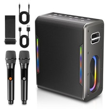 Karaoke Machine with Two Wireless Microphones, Powerful Portable Bluetooth