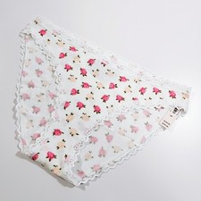 Victoria's Secret White Floral Cotton Bikini Panties with Lace Trim