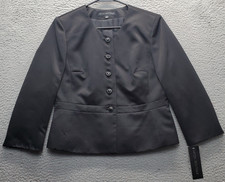 Nipon Boutique Peplum Blazer Jacket Womens 8 Black V-Neck Single Button Front