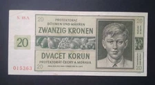 Protectorate of Bohemia and Moravia 20 Korun 1944 VF+
