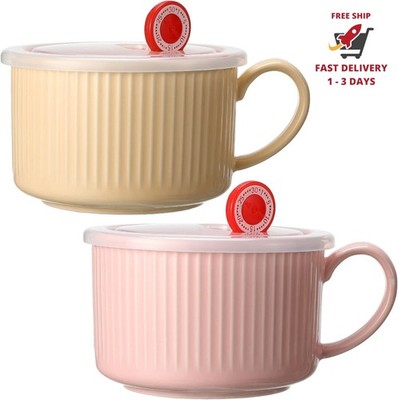 2 tazones para sopa con tapa y asa, de cerámica, aptos para microondas, de 30 oz