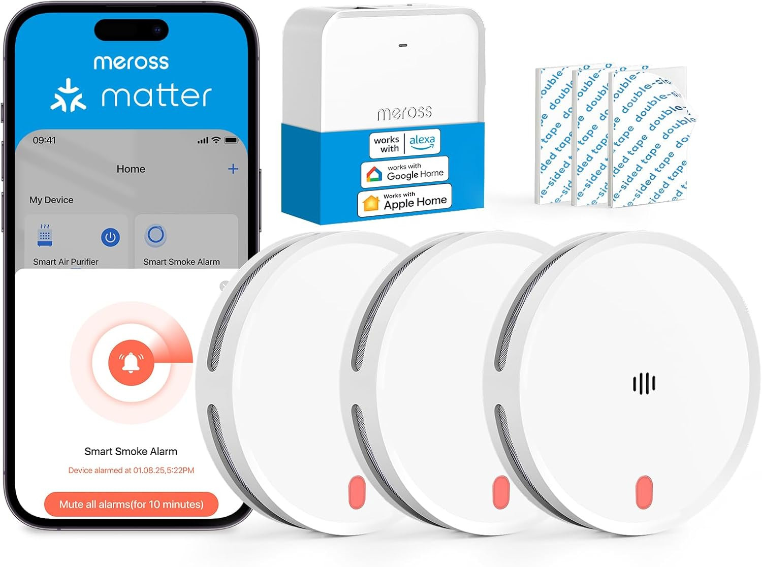 Détecteur de fumée Matter alarme incendie connectée Wi-Fi blanche pour maison