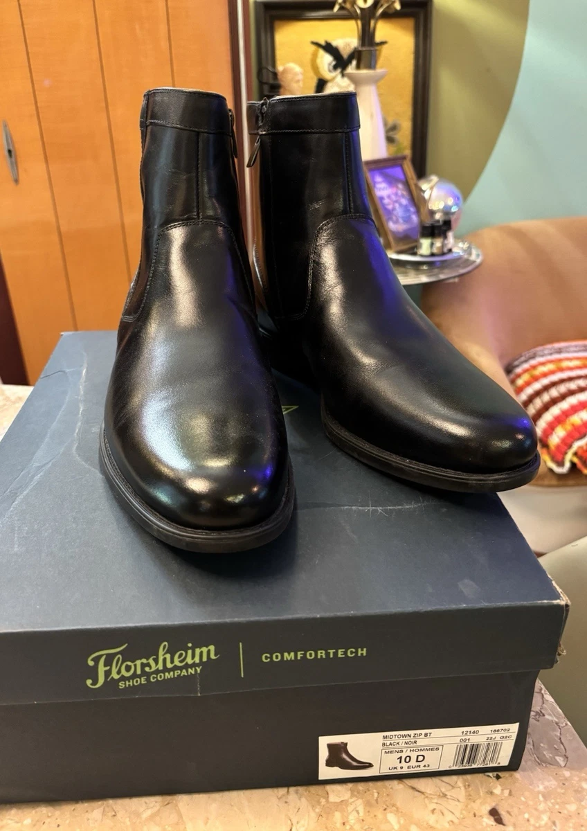 Florsheim Imperial Black Leather Boots Biocomfort Cushion Zip Up Sz 10W Chelsea Florsheim Imperial Leather Boots Biocomfort Cushioning Zip  main image 2