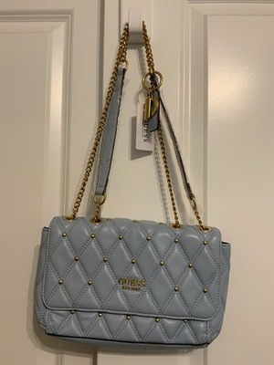 Brand New GUESS Quilted Faux Leather Crossbody Bag In Powder Blue