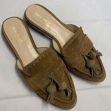 Nine West Brown Vesuvio Suede Leather Tassel Flat Mules Slip On Womens Size 7