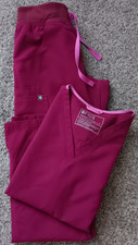 FIGS Women's Dark Magenta Scrub Set V-Neck Top S Pants XS