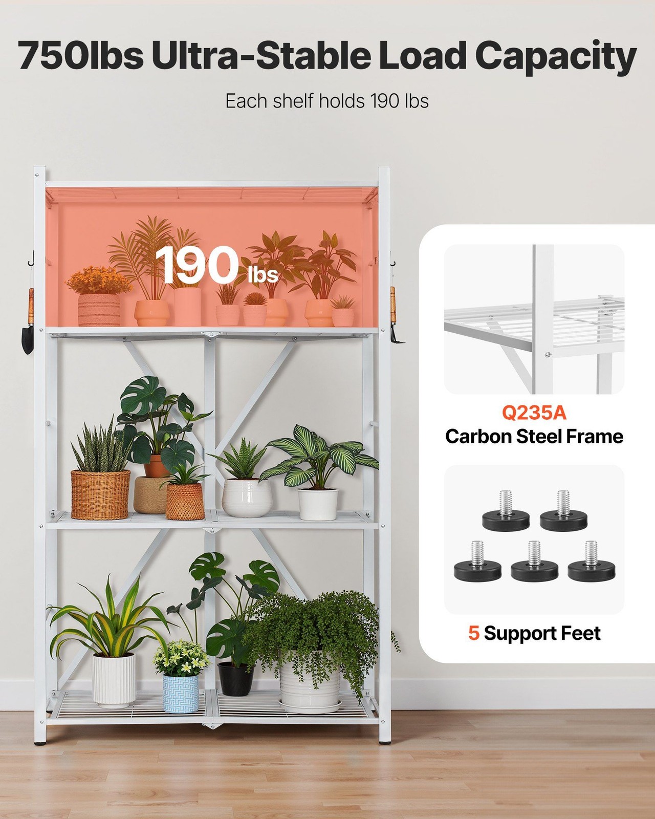 4-Tier Rolling Cabinet with Foldable Structure No Assembly Shelf