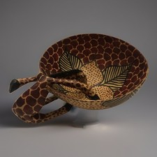 African Folk Art Handcrafted Wooden "Drinking Giraffe" Decorative Bowl