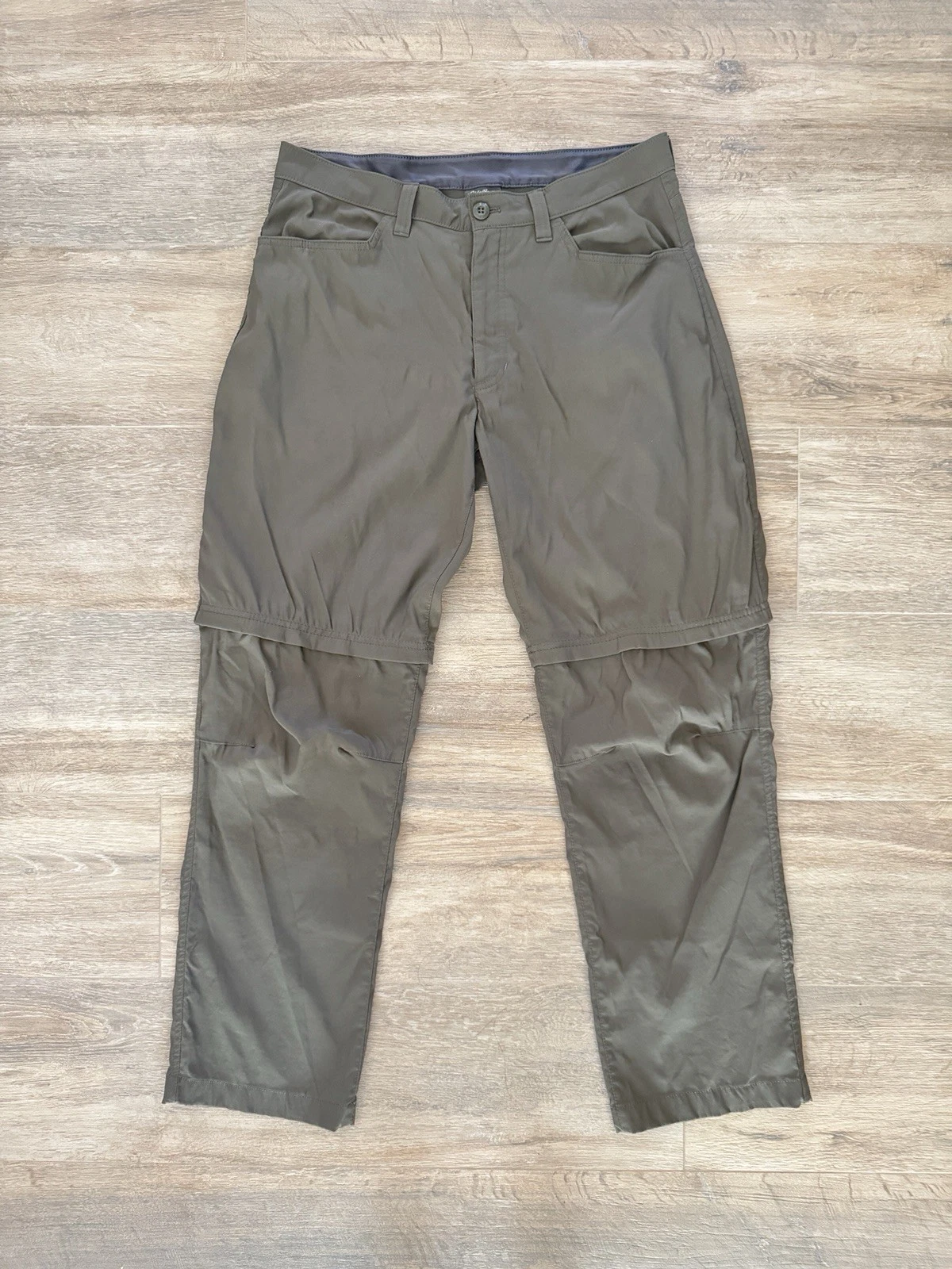 Eddie Bauer Pants Mens 34x30 Convertible Tech Green Nylon Hiking Zip Off Shorts