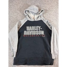 Harley Davidson Sweatshirt Hoodie Boys Youth 8/10 Black Gray Pullover Biker Y2K