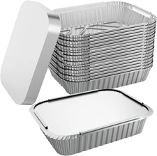 WANBAO 50 PACK 8.3"X6.2" Disposable Tin Foil Pans with Lids 2.25LB Aluminum Pans