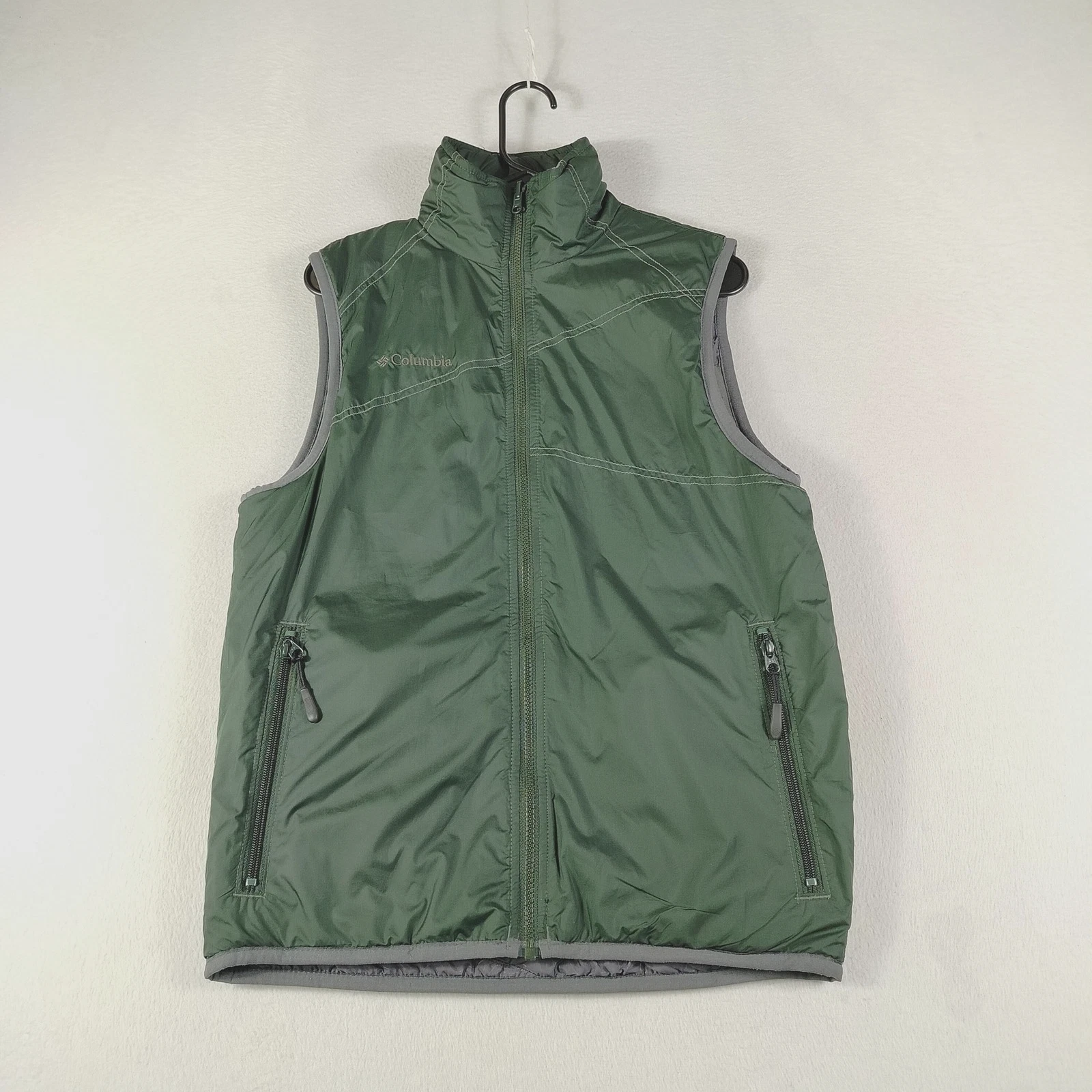 Columbia Vest Mens Small Green Interchange Fleece Lined Full Zip Pockets Outdoor