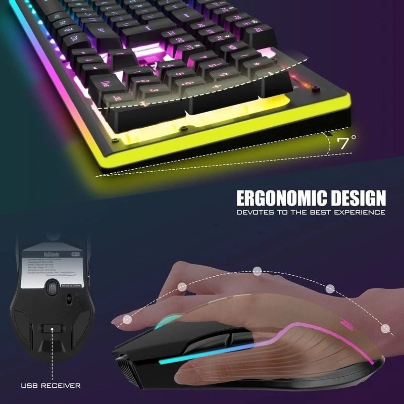 Black RedThunder K10 Wireless Gaming Keyboard & Mouse Combo (LED Backlit) - Image 4 of 4