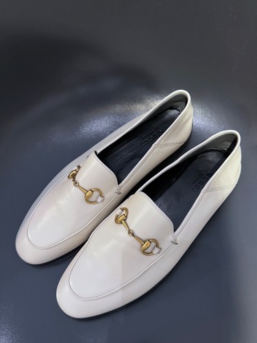 Gucci Loafer Jordaan Cream White Horsebit Gold Leather Moccasins Slip On 38.5