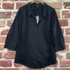 Worthington Top Shirt Womens 3X Plain Black Stretchy Button Front Casual Career