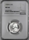 1938-S  25C WASHINGTON SILVER QUARTER  "SAN FRANCISCO"  NGC MS66 #8405238-044
