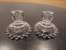 Pair of Imperial Glass Ohio Candlewick Clear Glass Vintage Candle Holders