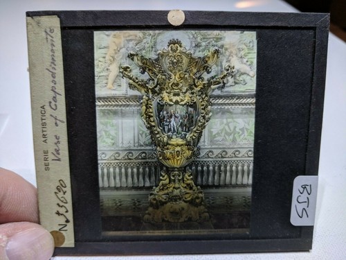 Colored Glass Magic Lantern Slide BJS NAPLES VASE OF CAPODIMONTE