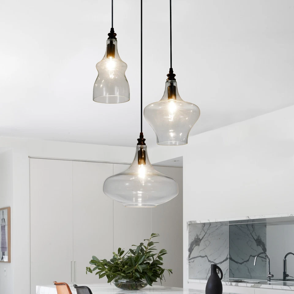 Lámparas colgantes de vidrio transparente irregular con racimo de 3 luces accesorios de techo Foto 4 de 4