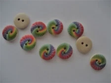 CRAFT-SEWING/KNITTING-BUTTONS 10 x 13mm Natural & Rainbow Swirl Design 2 Hole