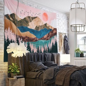 Mountain Tapestry Forest Tree Wall Hanging Sunset Nature Landscape