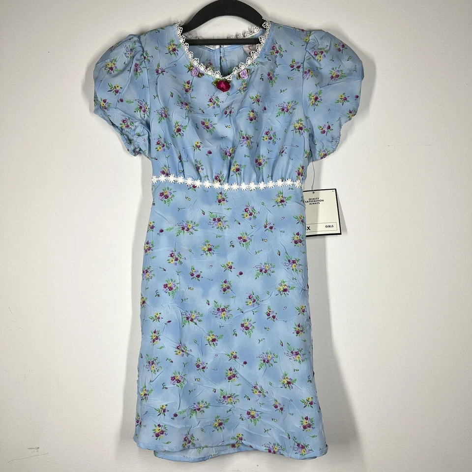Nuevo con etiquetas Vestido de Vacaciones Vintage Años 90 Niñas Expresiones Azul Floral Encaje Talla 6x Foto 4 de 4
