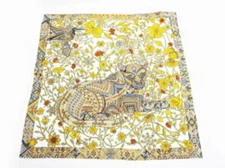 Hermes Shawl Scarf Le Jaguar et Le Colibri Carre 140 Golden Yellow Cashmere Silk