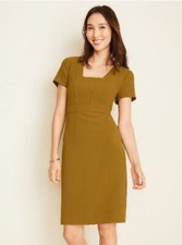 New Ann Taylor Honey Yellow Square Neck Short Sleeve Sheath Dress 12P Petite