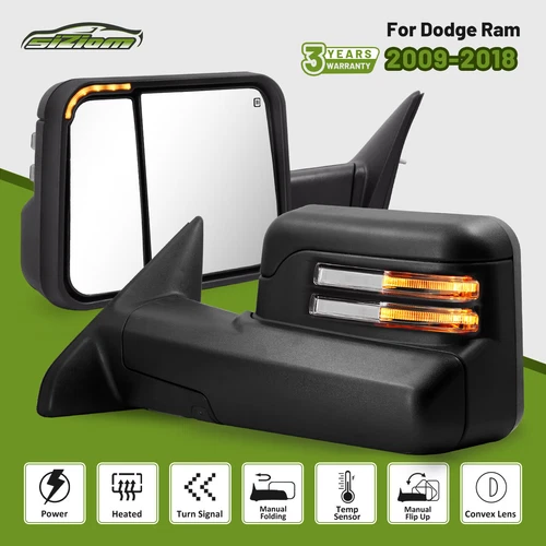 Power Heated Tow Mirrors w/ Led Signal For 09-18 Dodge Ram 1500 2500 3500