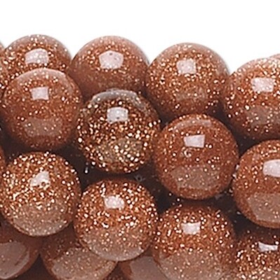 Bead, Brown Goldstone Manmade 8mm Round Gemstone Beads with 1.2-1.4mm Hole (50) 