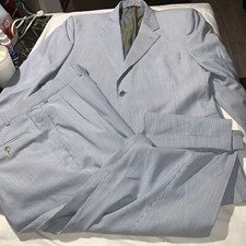 Jack Victor Mens 46 R US 35x29 2 Piece Suit Notch Lapel Light Blue Pinstripe