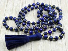 Blue lapis lazuli 108 Tibetan Buddhist Prayer Gems Beads Mala Necklace Amulet