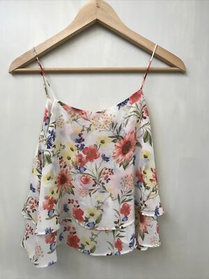 Forever 21 Tank Top Womens Cream Floral Spaghetti Strap