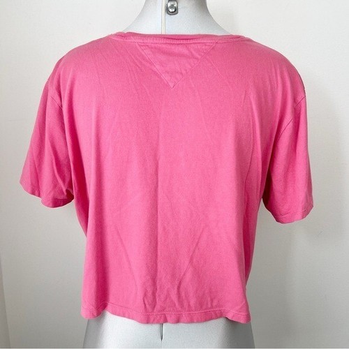 Tommy Jeans Cotton Flag Cropped T-Shirt Size Large Pink Relaxed Fit - Picture 4 of 8