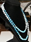 Vintage BLUE & WHITE SQUARE & FLORAL ART GLASS BEADS NECKLACE ST~Czech?~42" Long — photo 5