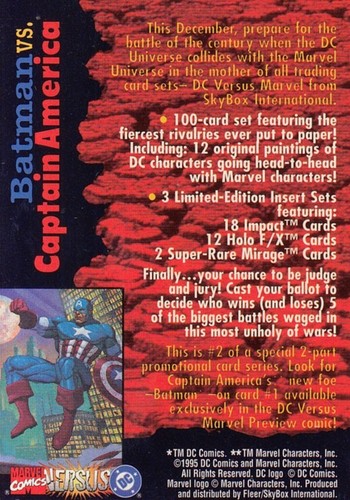 Tarjeta promocional Fleer/Skybox 1995 DC versus Marvel Batman vs Capitán América #2 - Imagen 2 de 2