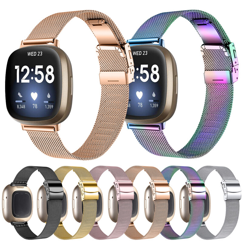 For Fitbit Versa /Sense Metal Stainless Steel Milanese Mesh Watch Band  Strap
