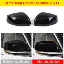 Black Front Door L&R Rearview Mirror Caps Cover Trim for Jeep Grand Cherokee 21+