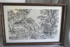 Lionel Barrymore "Old Nantucket" Carved Wood Framed Under Glass Print 18.5" W